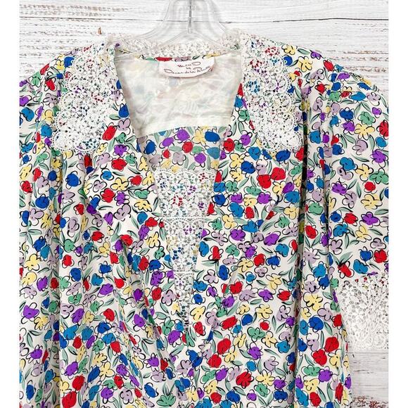 Vintage Miss O by Oscar Dela Renta Floral Short Sleeve Top Multi-Color Size XL - Picture 3 of 14